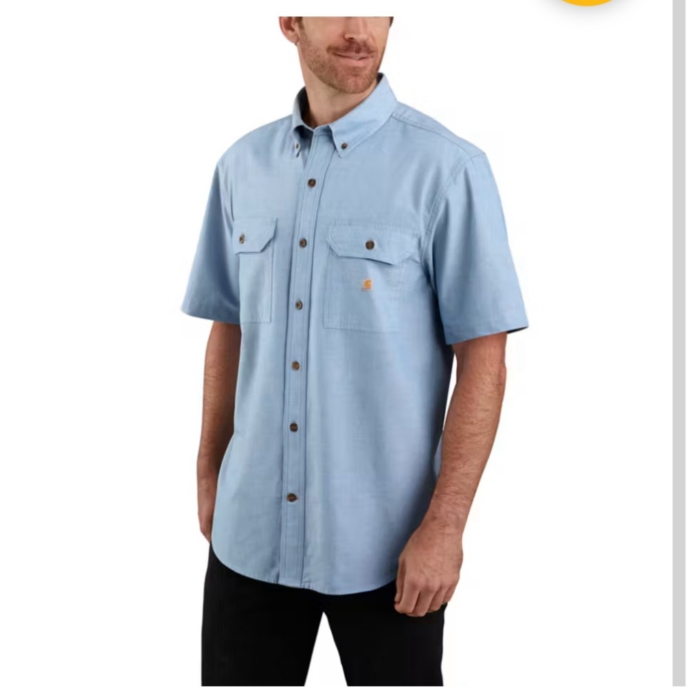 Carhartt Relaxed Fit Midweight Chambray Short-Sleeve Button Down Shirt, Size XXL